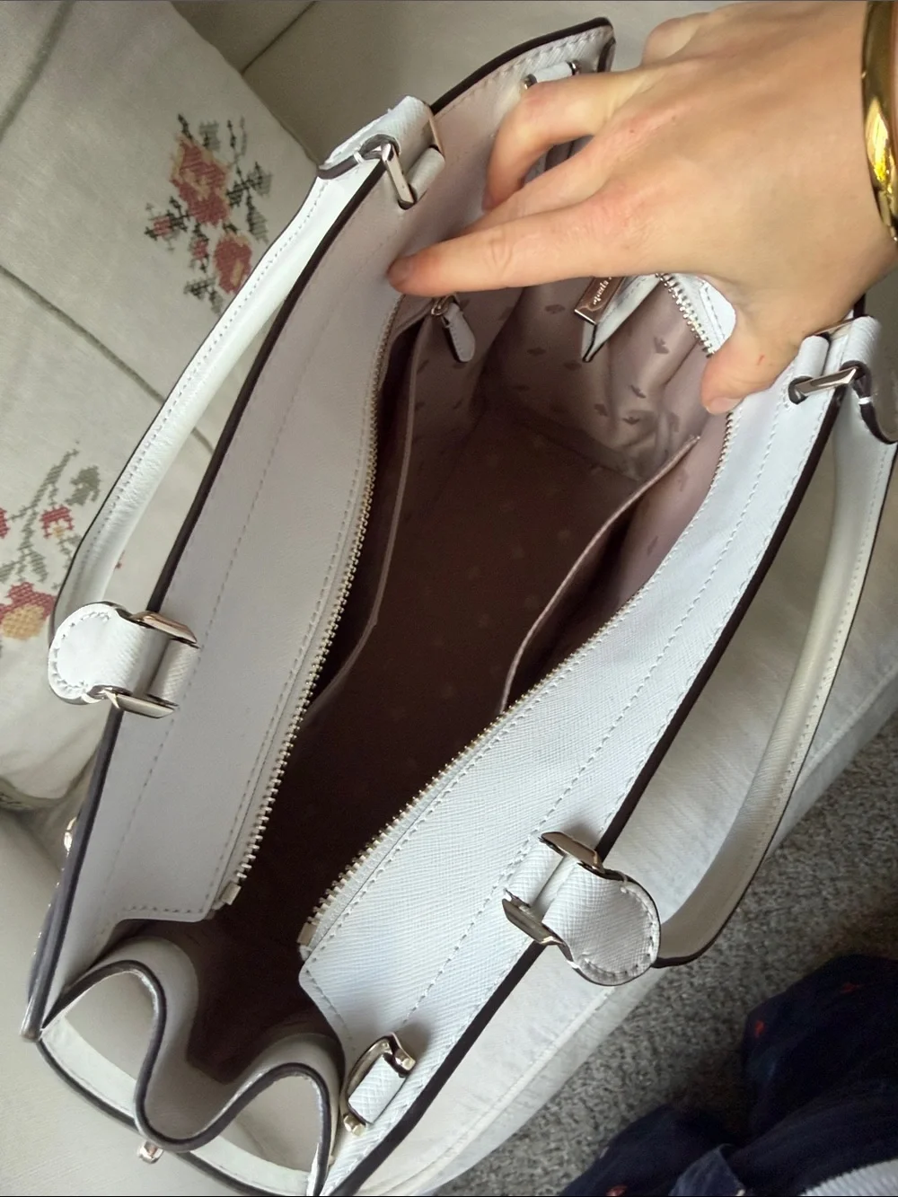 kate spade White Staci Large Satchel with Gold Logo